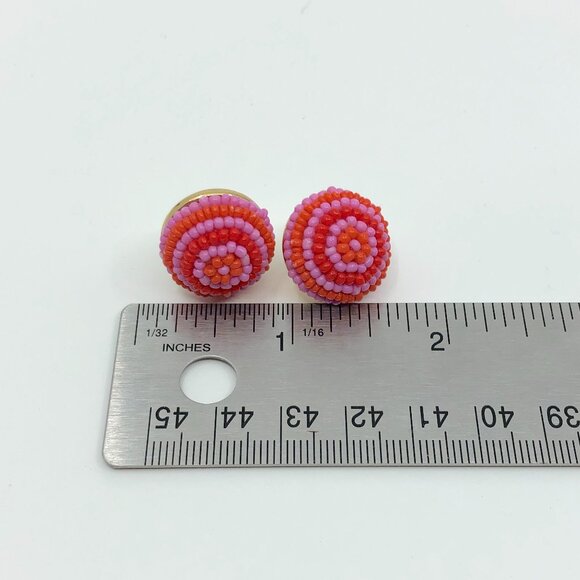 J Crew Beaded earrings PINK RED ORANGE round earrings on post - Picture 3 of 4